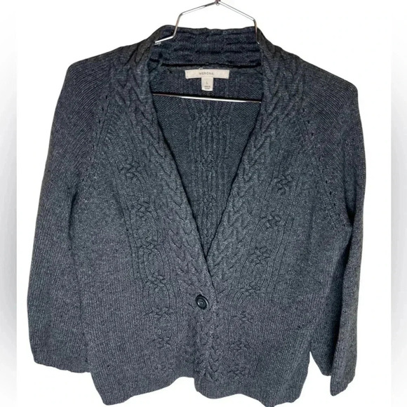 Wool Statement Charcoal Cable Cardigan, Sz L - Picture 2 of 6